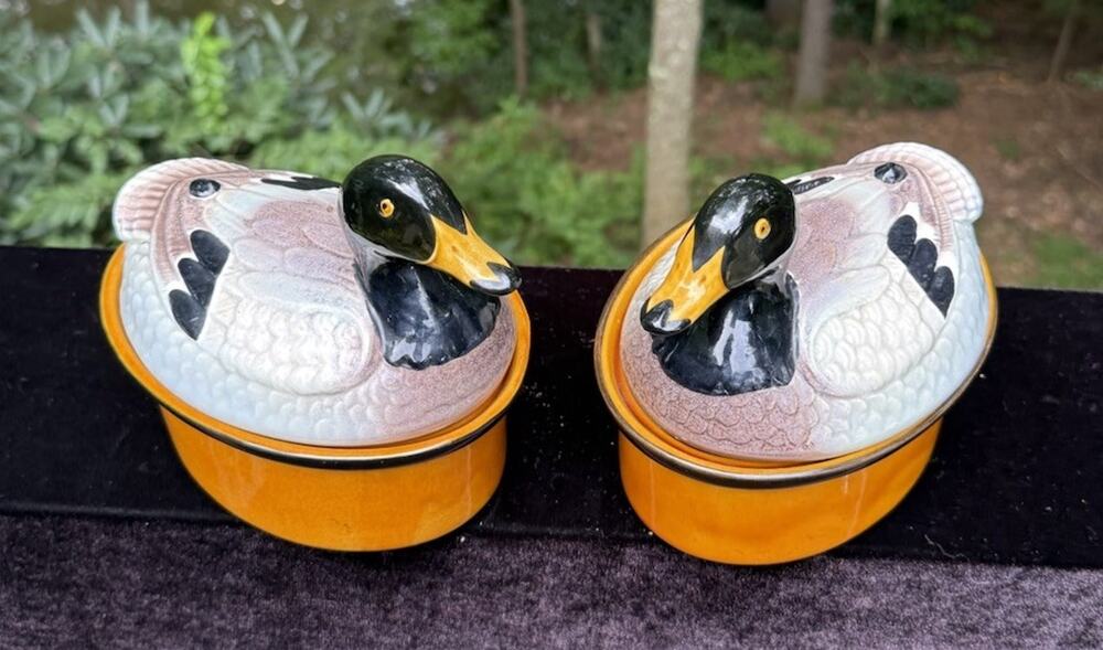 Lot Of 2 Sigma Tastesetter vintage Ceramic Mallard Duck Covered Tureens Cute!